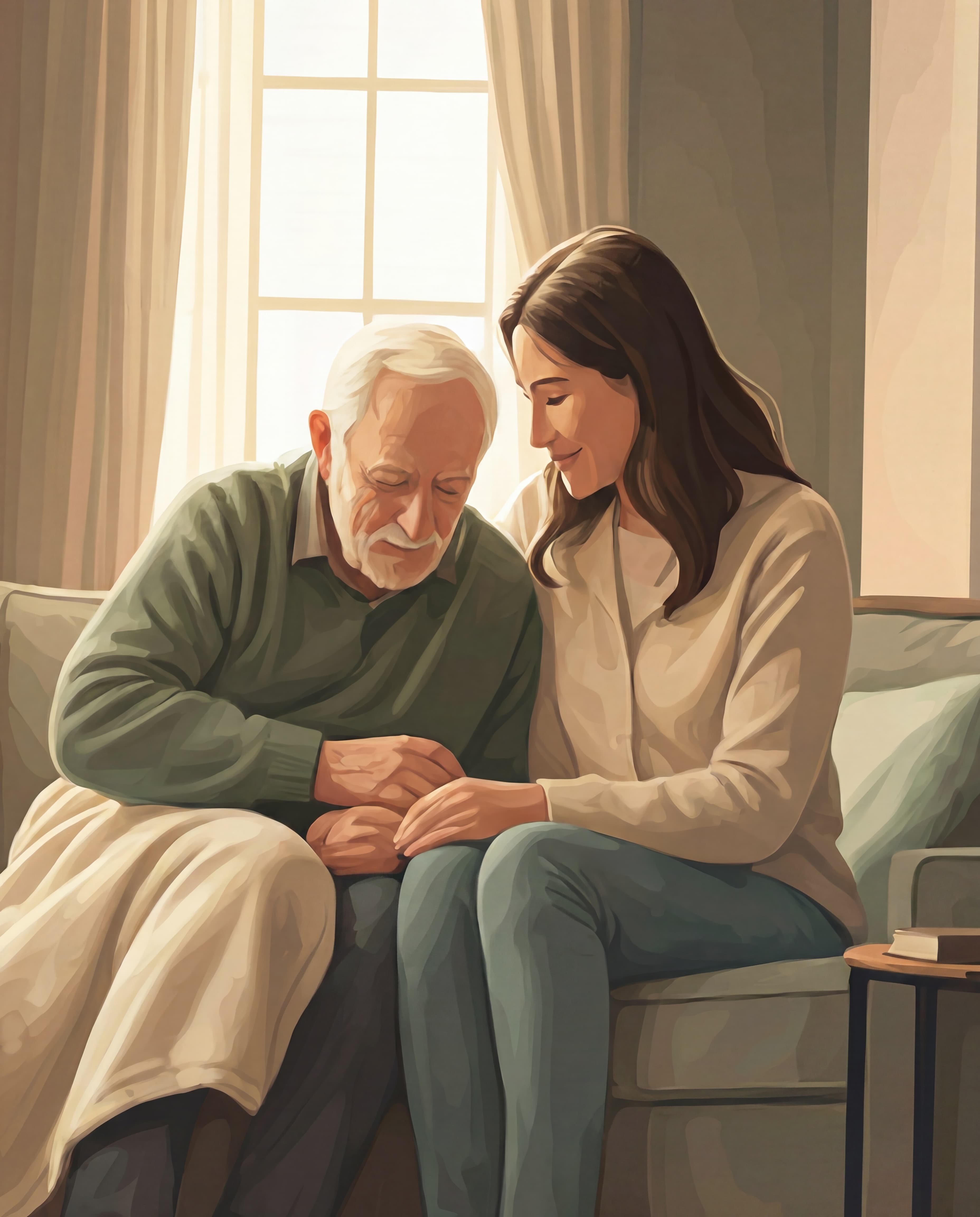 A caregiver with their family member at home